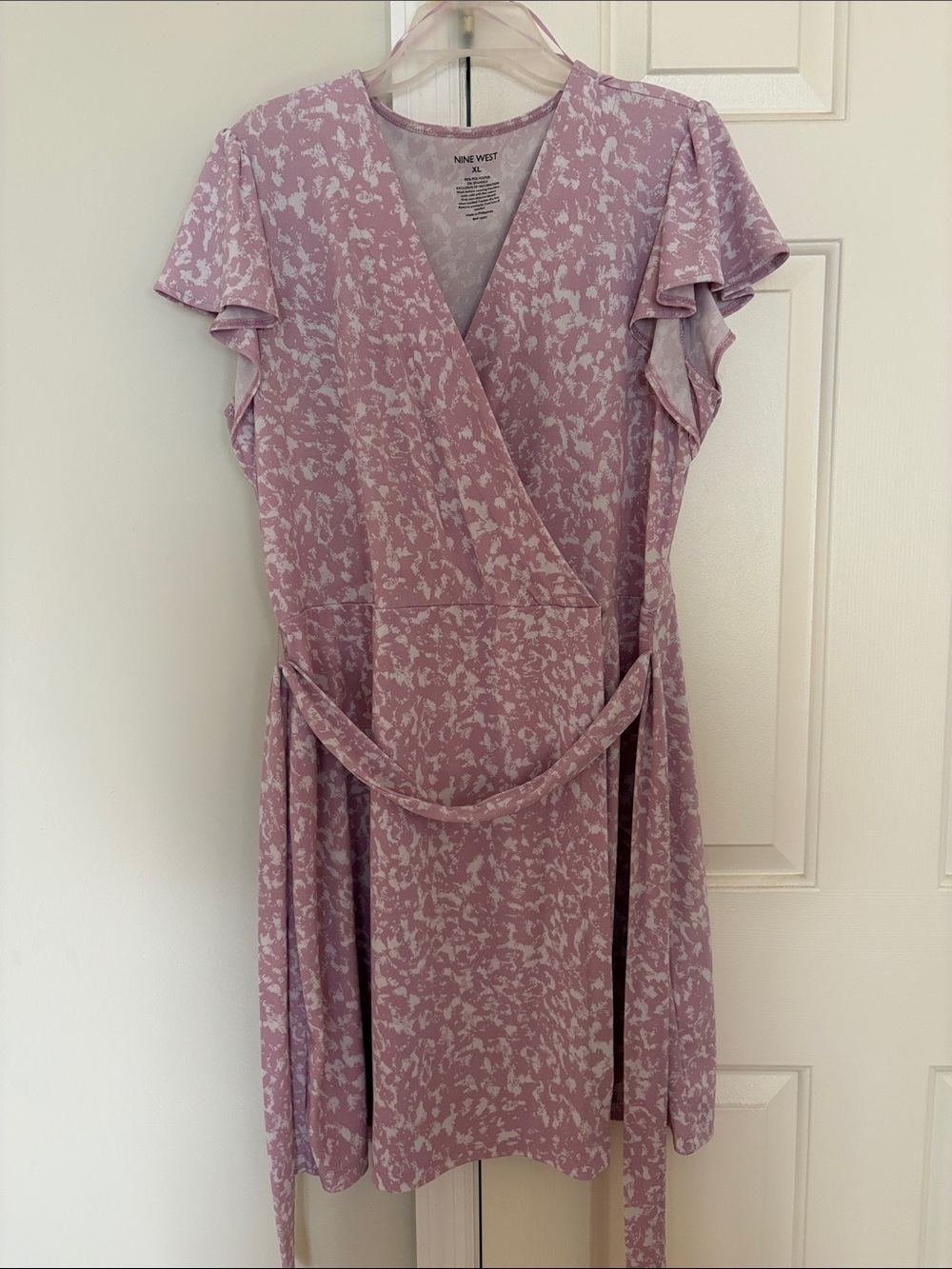 Nine West Mauve Floral-Print Wrap Midi Dress